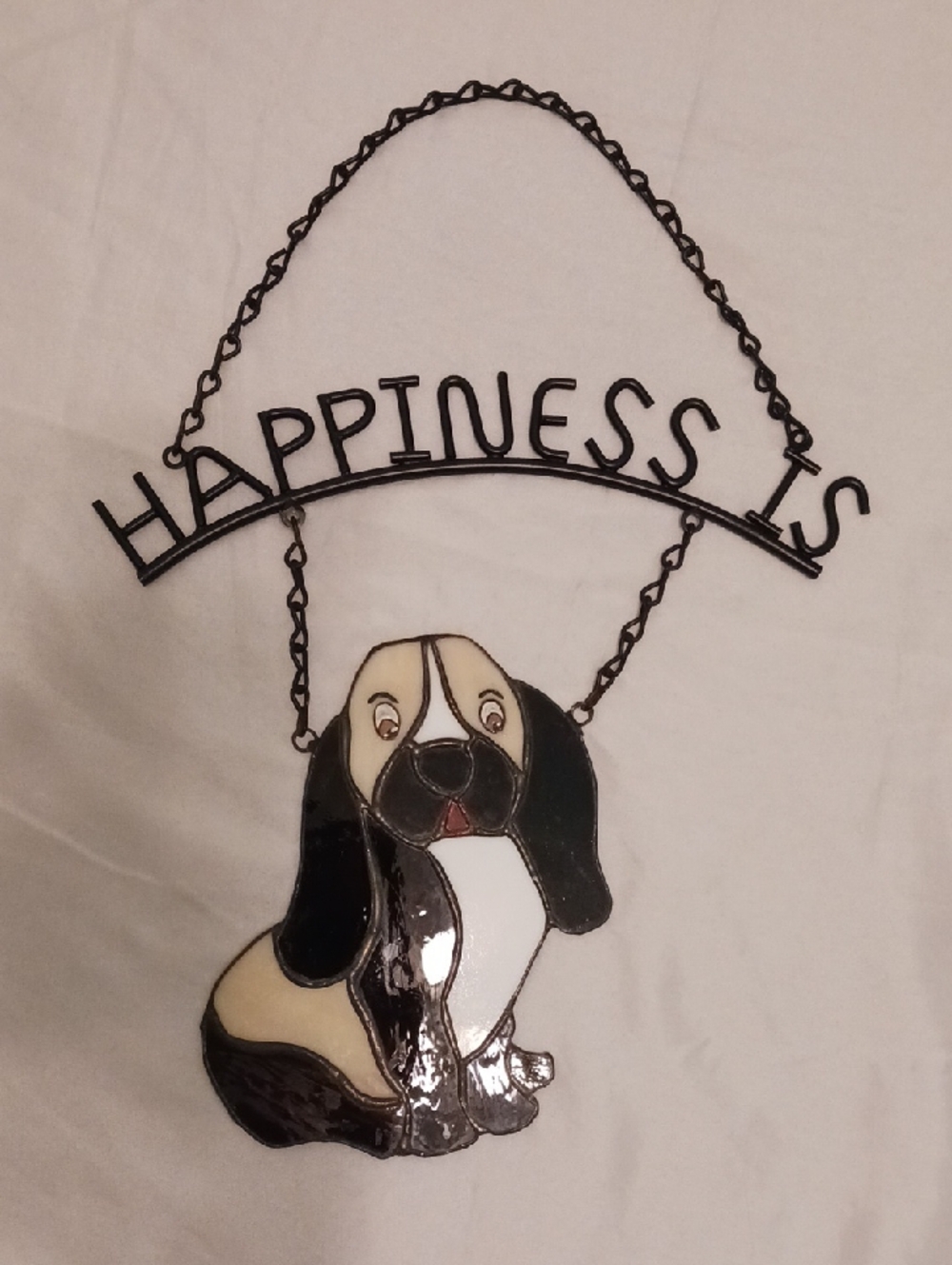 'Happiness Is' Basset Hound  Glass Window Hanging